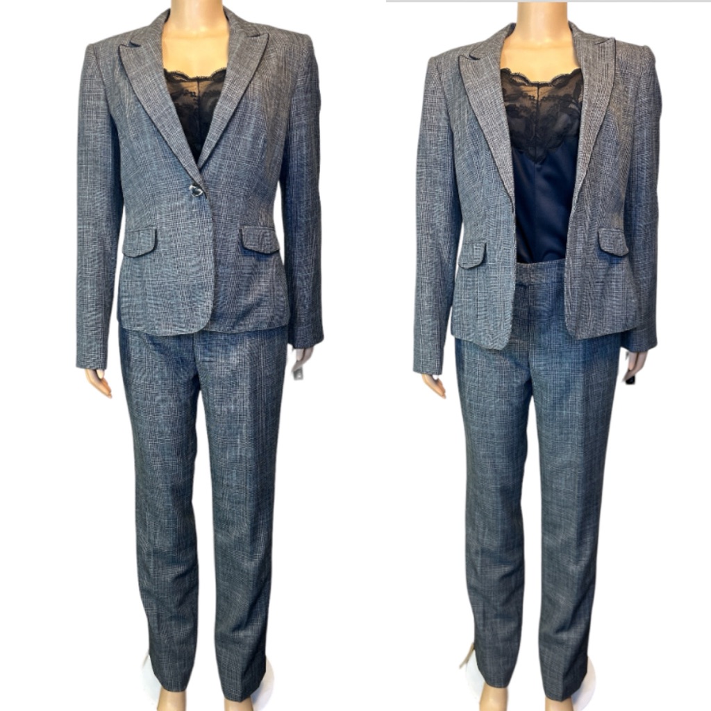 Vintage John Meyer Pant Suit Glen Plaid Gray Black,Blue Single Breasted Size 10